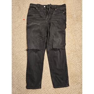 American Eagle Black Mom Jeans | High Rise Ripped Straight Leg | Women’s 14